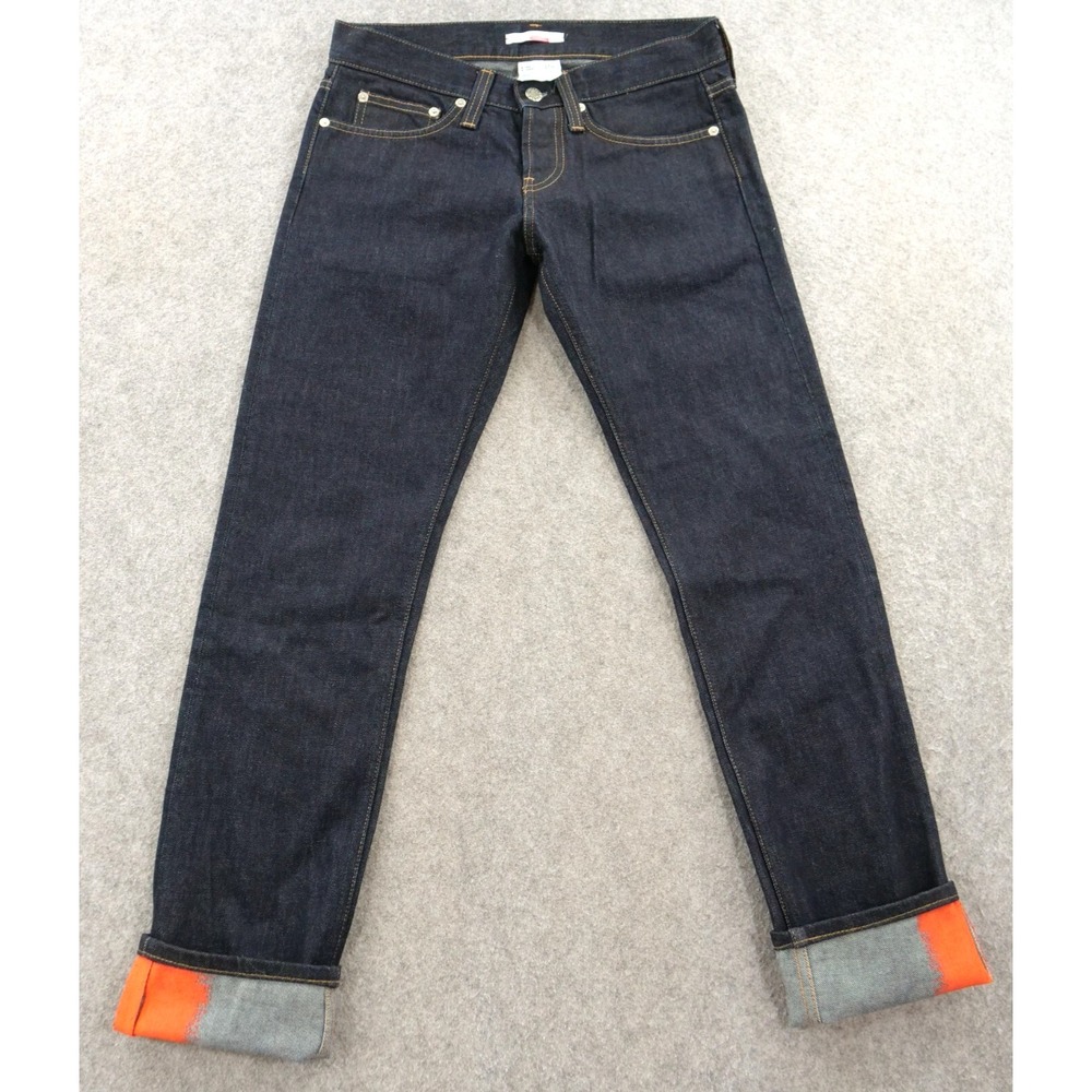 Helmut Lang Dark Indigo Straight-Leg Jeans with Orange Cuff Detail